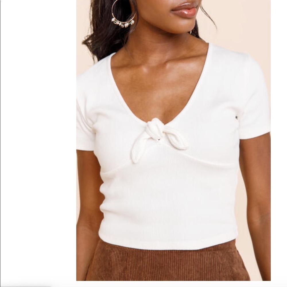 Francesca’s white ribbed tie front top size S NWOT